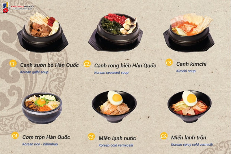 Thực đơn đa dạng các món ăn đậm chất ẩm thực Hàn Quốc.
