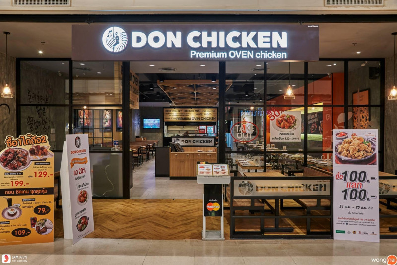 Don Chicken là chuỗi nhà hàng Hàn Quốc nổi tiếng với các món như: gà sốt phô mai, kimbap, tokbokki,…