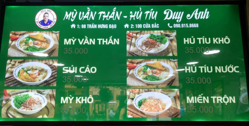 Mì vằn thắn, hủ tiếu Duy Anh 100 Cửa Bắc