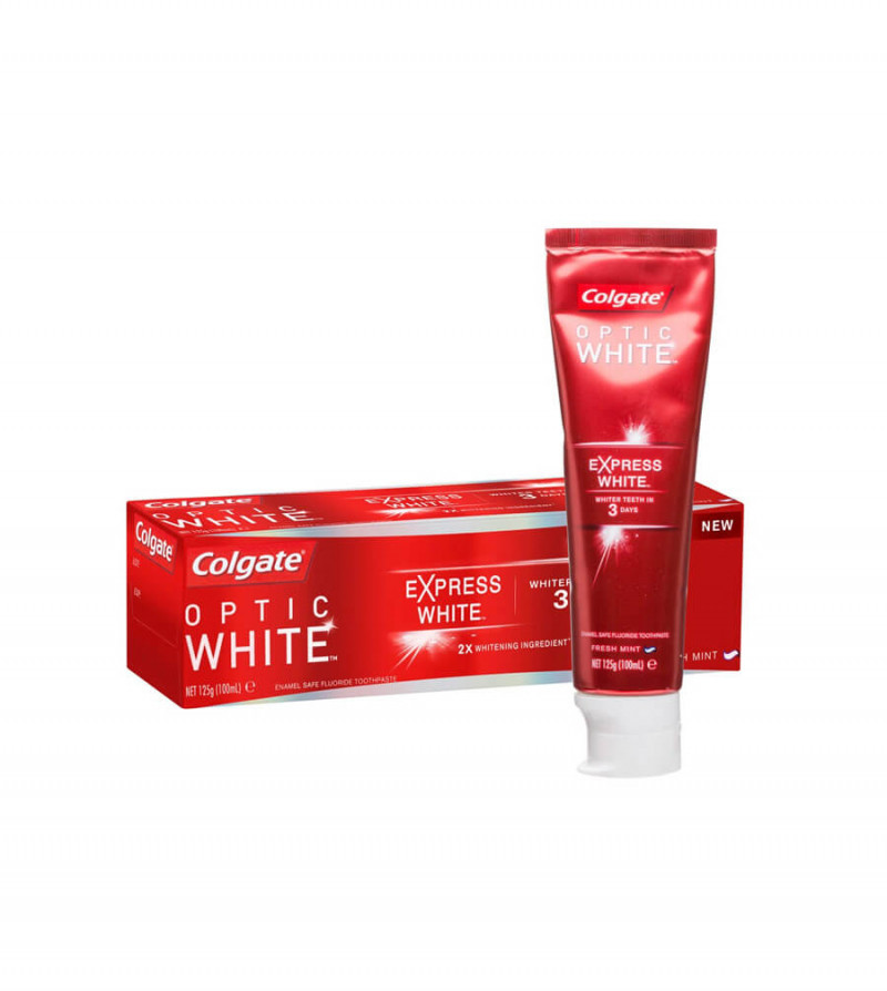 Kem đánh răng Colgate Optic White Express White Whitening được sử dụng công nghệ làm trắng răng chứa Hydrogen Peroxide giúp loại bỏ tất cả các mảng bám và các vết bẩn trên bề mặt răng mà không làm hại đến men răng