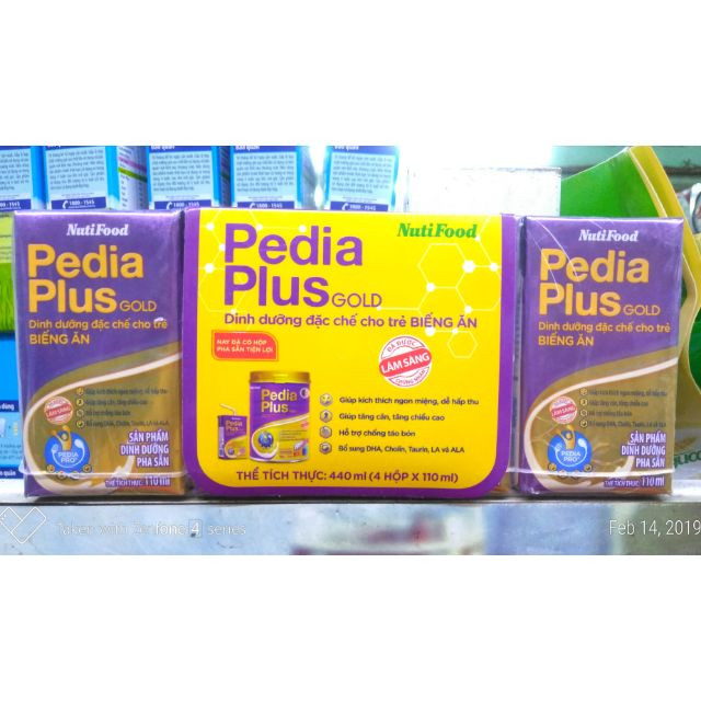 Sữa bột pha sẵn Pedia plus gold 110ml Nutifood (thùng 48 hộp)