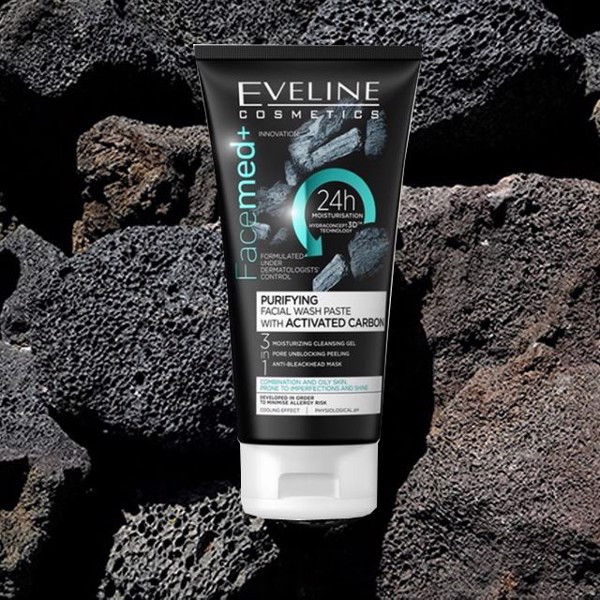 Gel rửa mặt làm sạch da than hoạt tính Eveline Cosmetics Purifying Facial Wash Gel