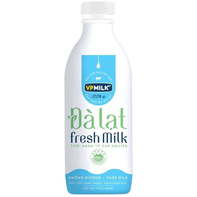 Sữa tươi thanh trùng không đường VPMilk Đà Lạt Fresh Milk chai 950ml