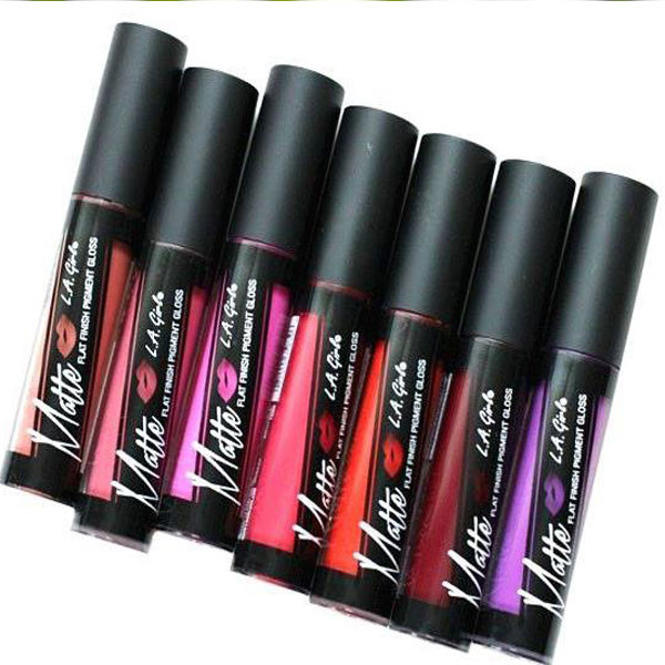 Bảng test màu của dòng son kem lì LA Girl Matte Pigment Gloss