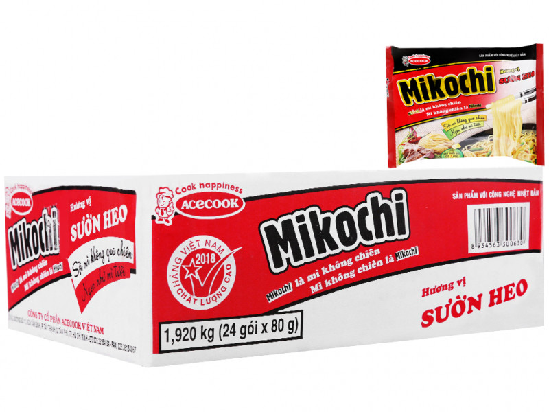 Thùng 24 gói mì không chiên Mikochi sườn heo 80g