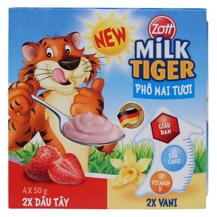 Phô mai tươi Zott Milk Tiger chứa lượng Canxi mà bé dễ hấp thu