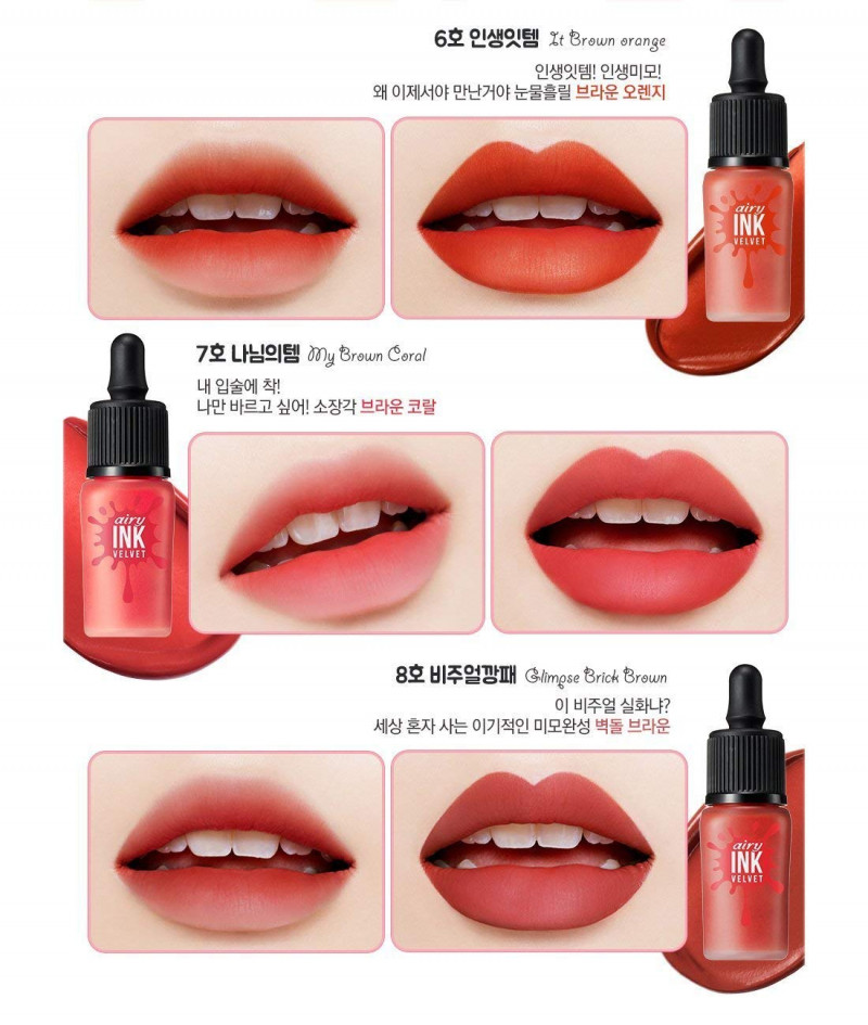 Màu son nào của Peripera Airy Ink Velvet cũng tươi tắn, mịn mượt, dễ tán đều, nhất là rất lâu trôi.