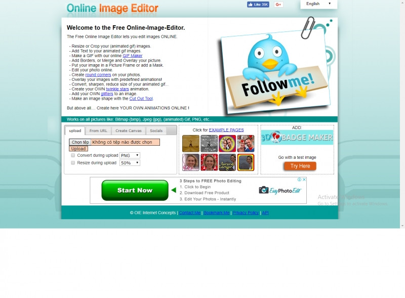 Giao diện của Online Image Editor