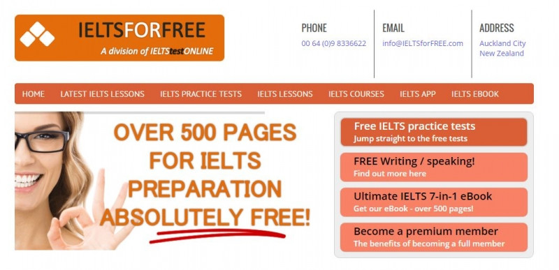 Giao diện trang chủ IELTS For Free