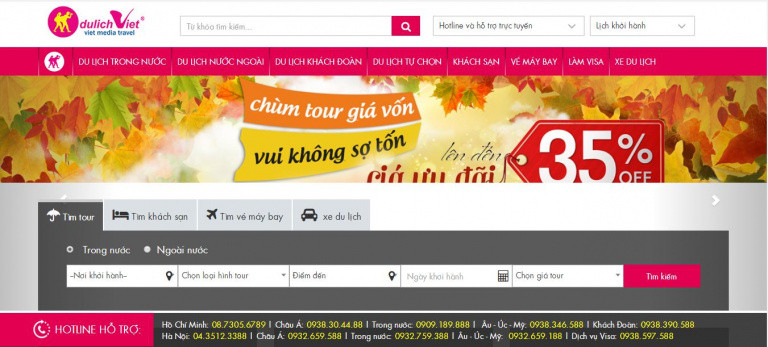 Giao diện Website Dulichviet.com.vn