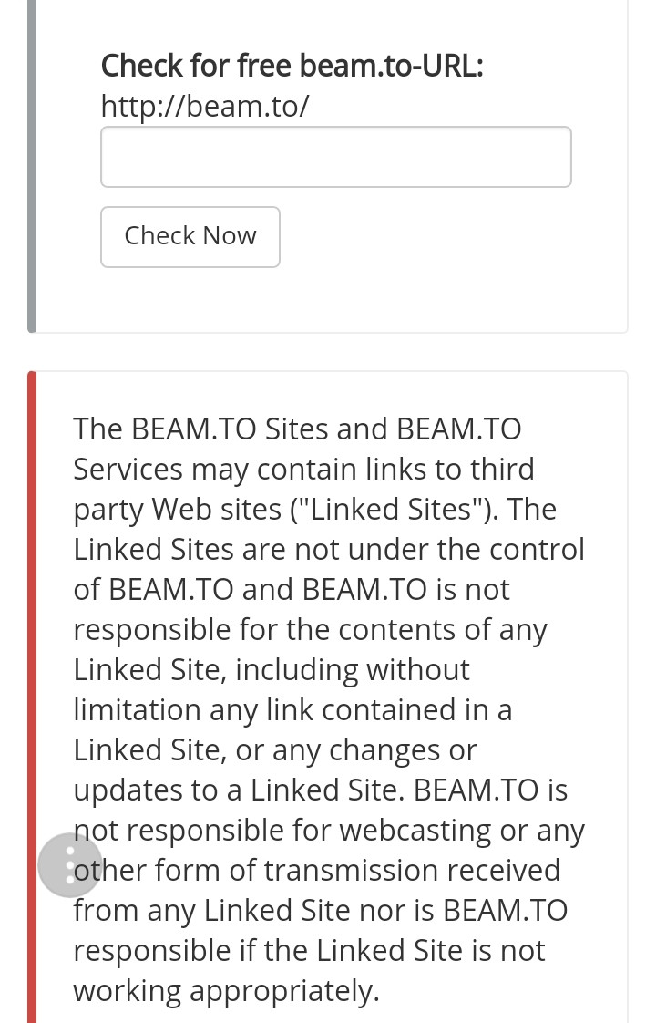 Giao diện trang web Beam.to