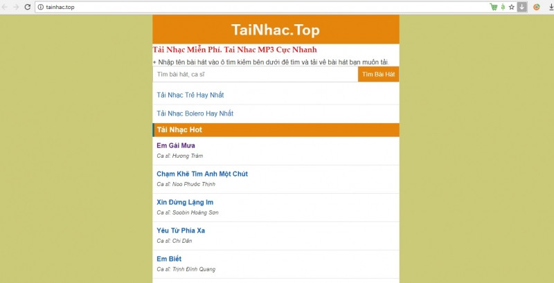 Giao diện trang web TaiNhac.top