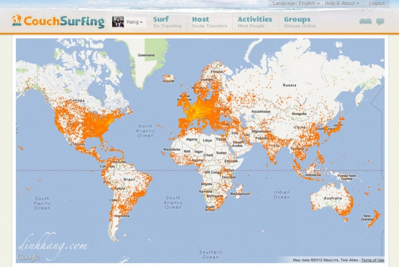 Couchsurfing là một mạng lưới các tình nguyện viên trên toàn thế giới cung cấp chỗ ngũ miễn phí cho khách du lịch