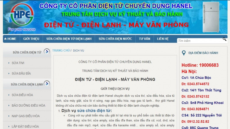 Trung tâm dịch vụ kỹ thuật và bảo hành Hanel