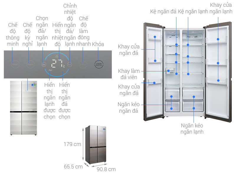 Tủ lạnh side by side thuộc thương hiệu Aqua là dòng sản phẩm hiện đại với thiết kế bảng điều khiển cảm ứng phía bên ngoài tủ, giúp bạn có thể dễ dàng tùy chỉnh