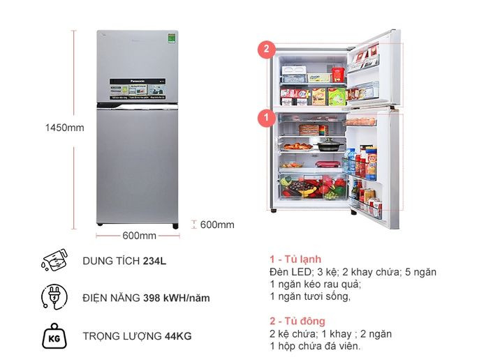 Tủ lạnh Panasonic Inverter 234 lít NR-BL267VSV1