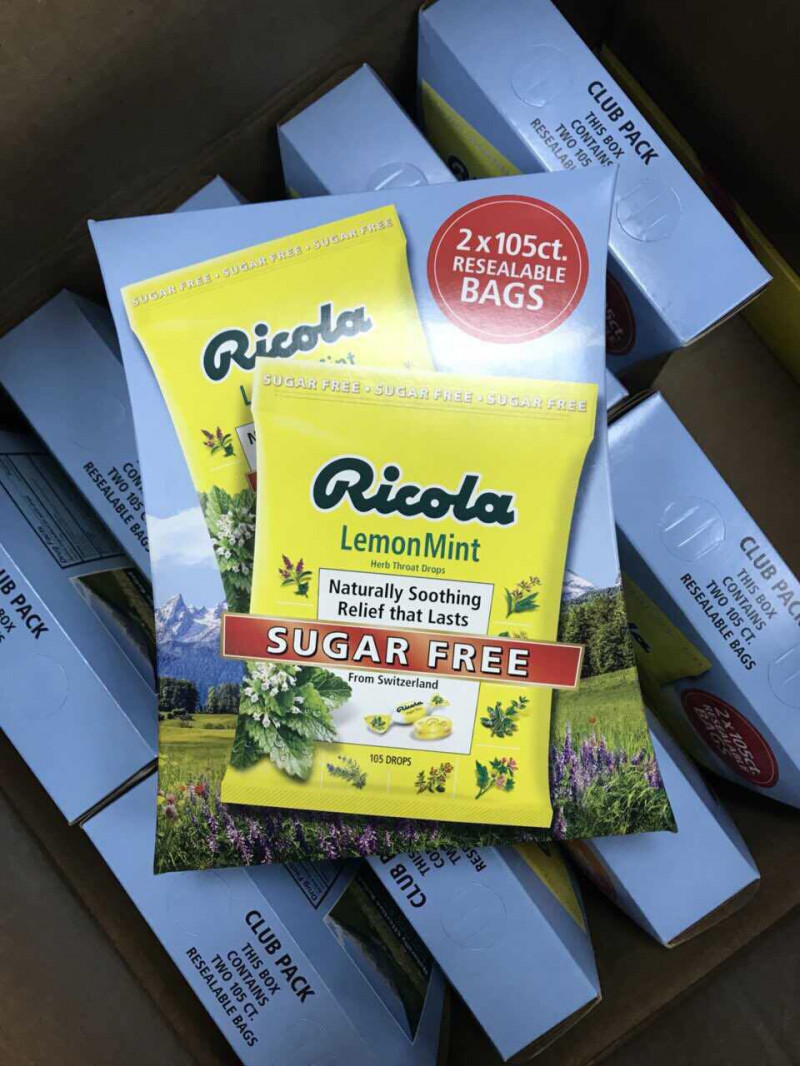 ﻿﻿Kẹo ngậm thông cổ Ricola không đường Ricola Lemon Mint Sugar Free 105 viên