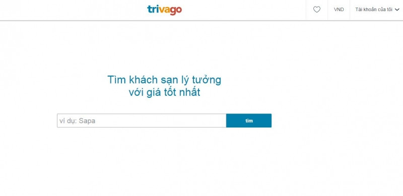Giao diện đơn giản của Trivago