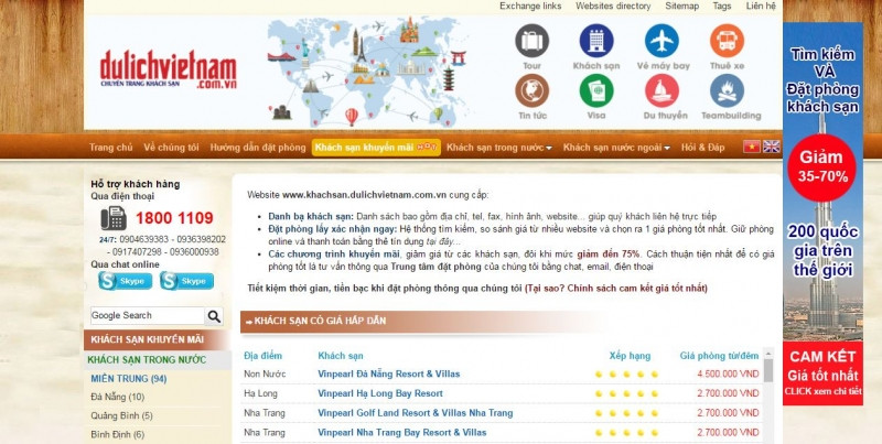 Giao diện website của Dulichvietnam