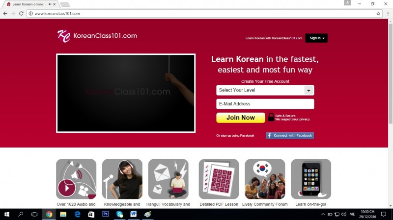 Giao diện của trang web Koreanclasswith101