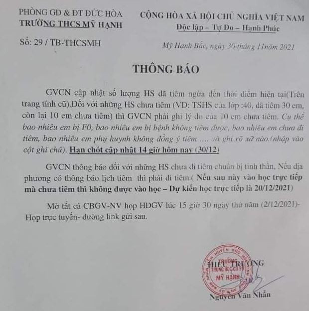 Tờ thông báo được ch là không chính xác. (Ảnh: báo Người lao động)