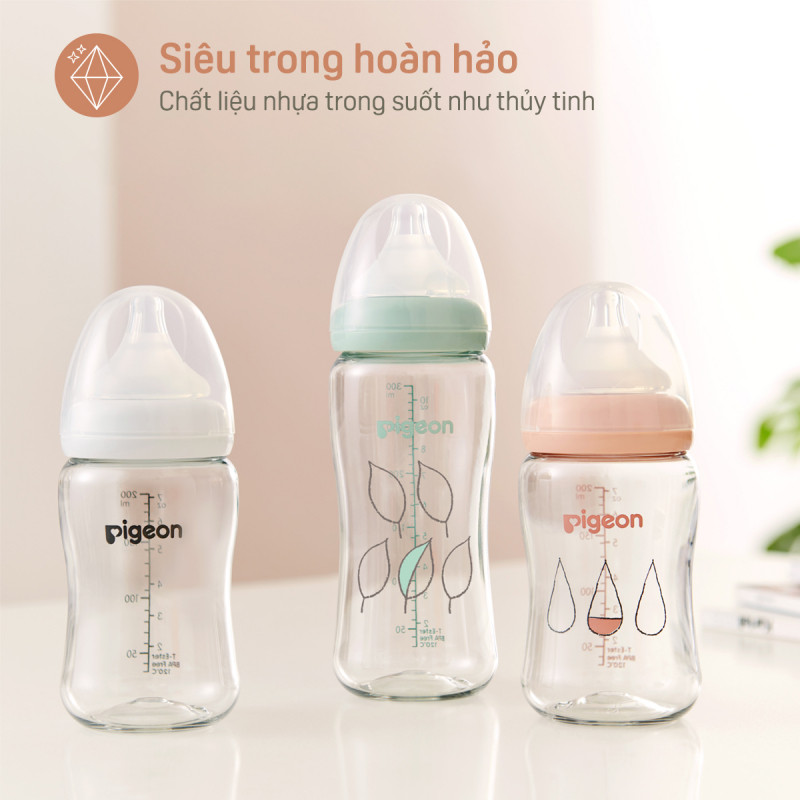 Bình sữa mới T-Ester Plus có ba mẫu mã hoa văn: bình trơn, hình giọt sương, hình lá cho các mẹ lựa chọn