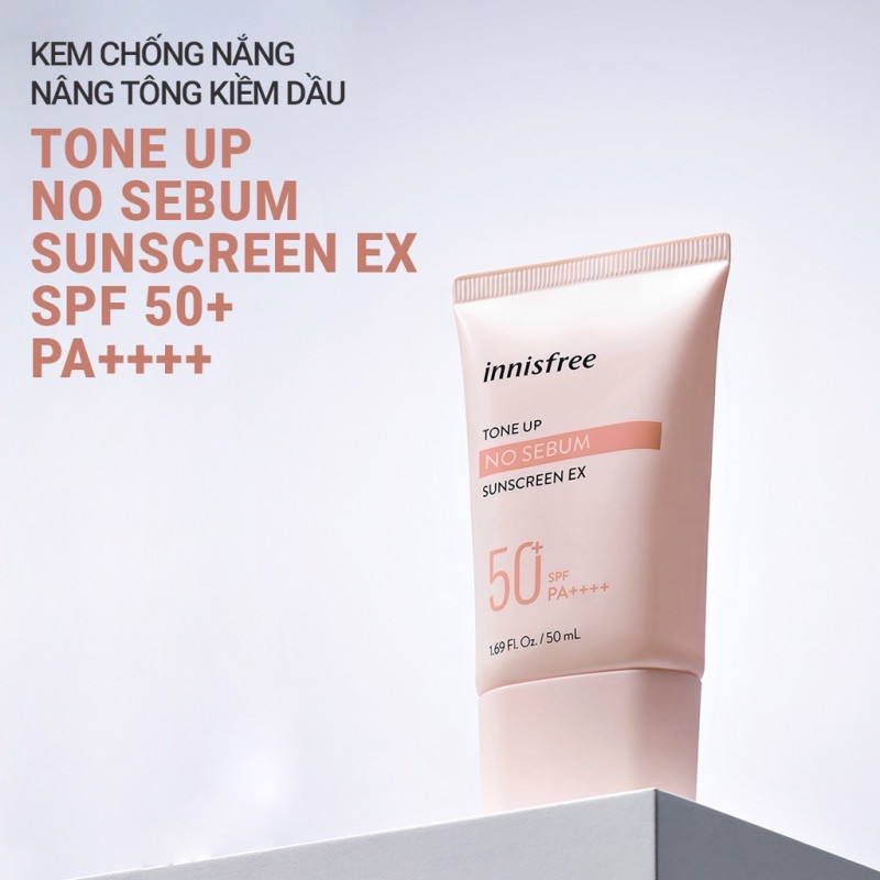 Kem chống nắng kiềm dầu và nâng tông da innisfree Tone Up No Sebum Sunscreen 50ml SPF50+ PA++++