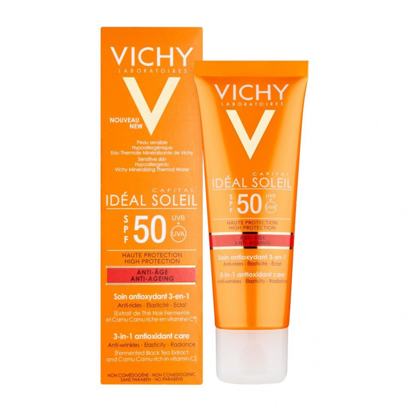 Kem chống nắng Vichy Capital Soleil giúp ngăn ngừa các dấu hiệu lão hóa 3 trong 1 SPF50 50ml