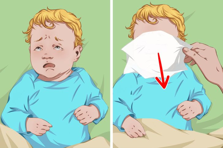 Dùng khăn giấy vuốt lên mặt bé