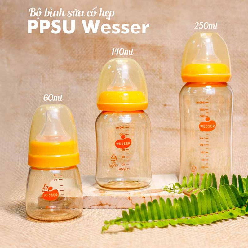 Bình sữa Wesser PPSU cao cấp cổ hẹp cổ rộng cho bé từ sơ sinh