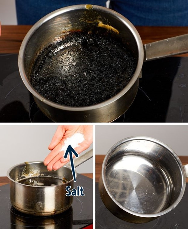 Chảo bị cháy có thể dễ dàng làm sạch bằng cách đun sôi nước muối