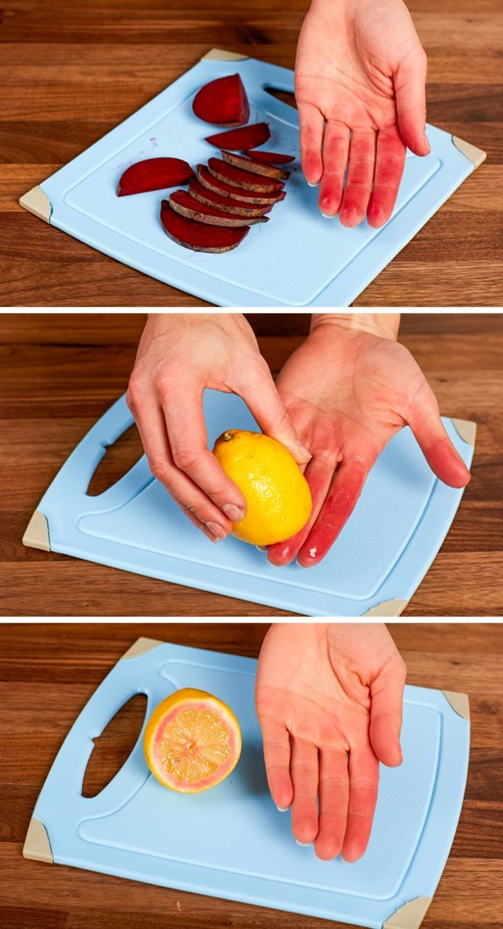 Bạn có thể làm sạch màu đỏ của củ dền hay nước ép quả mọng trên bàn tay bằng chanh