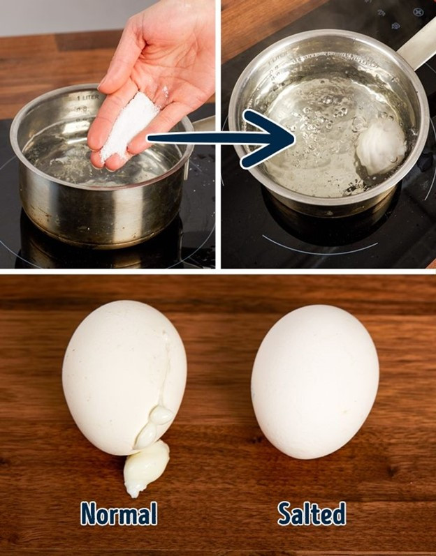 Trứng sẽ không bị nứt và lòng trắng sẽ không bị chảy ra khi luộc nếu bạn luộc với nước muối