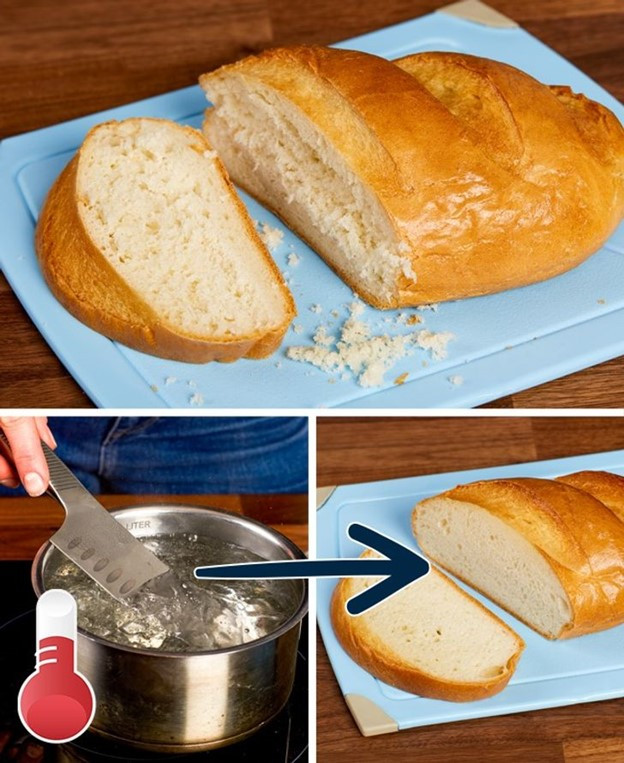 Để tránh bánh mì bị nát, hãy nhúng dao vào nước sôi trước khi cắt