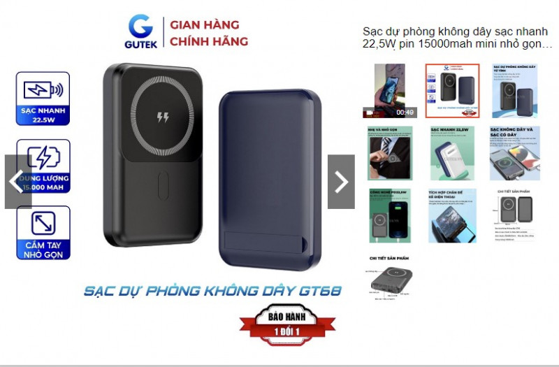 Pin sạc dự phòng không dây Gutek GT68