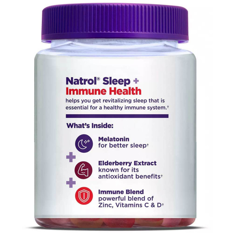 Kẹo dẻo Natrol Sleep Immune Health Melatonin + Elderberry Zinc Vitamin C & D