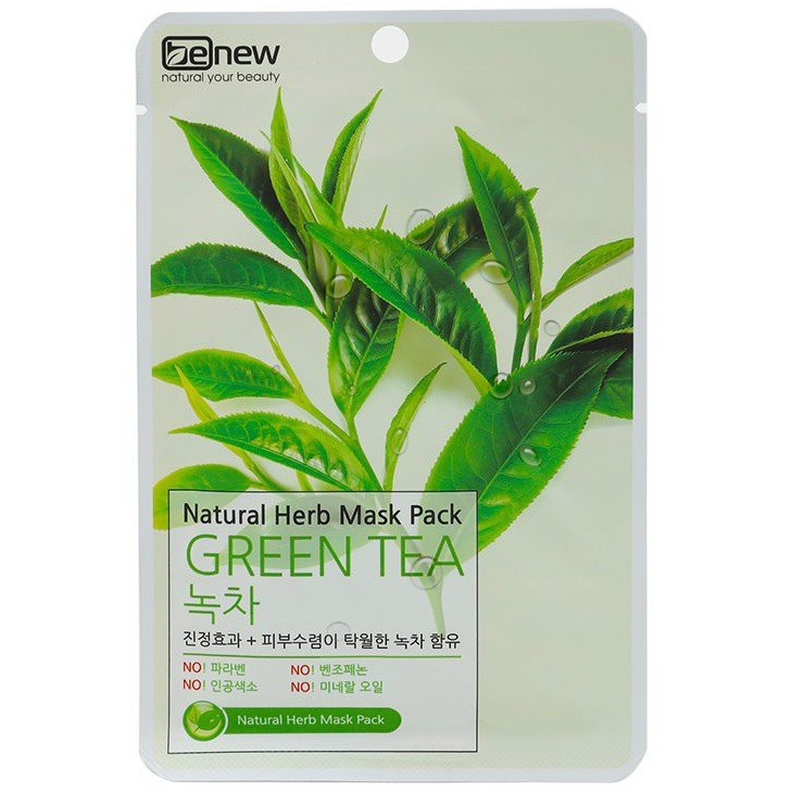 Mặt nạ trà xanh xóa mụn, dưỡng trắng da Benew Natural Herb Mask Pack Hàn Quốc 22ml/gói
