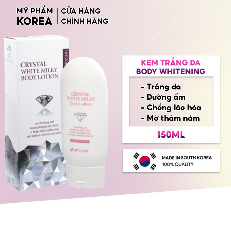 Kem ủ trắng Body Nâng Tone 3W Clinic Hàn Quốc Crystal White Milky Body Lotion