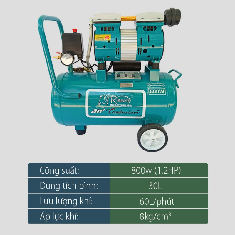 Máy nén khí không dầu ROMANO RM750/30 dung tích bình 30L công suất 840W