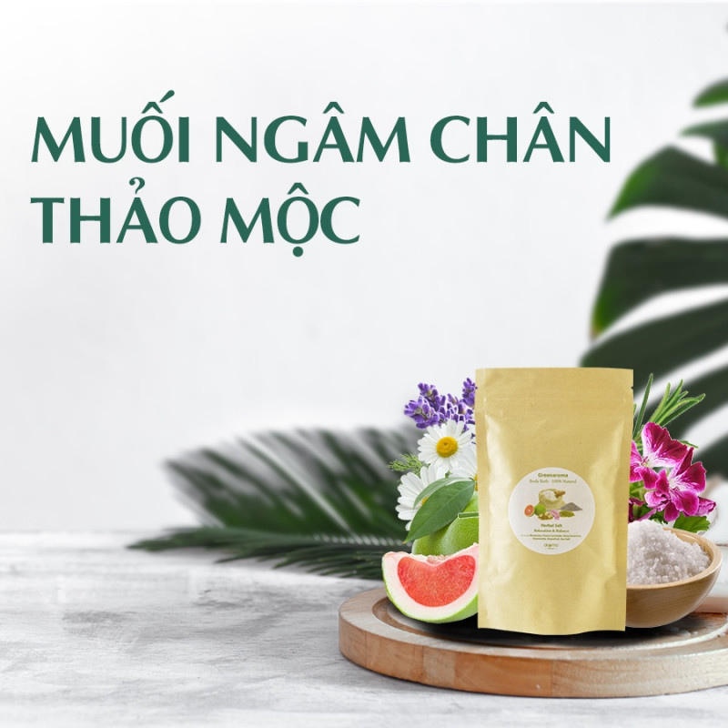 Muối tinh dầu ngâm chân ngủ ngon, chống mỏi, chống phù chân AROMA Oải hương Hương thảo Cúc La Mã 150Gr