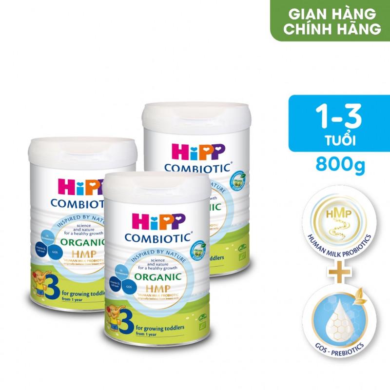 Sữa bột công thức HiPP 3 Organic Combiotic 800g hỗ trợ tiêu hóa và tăng chiều cao
