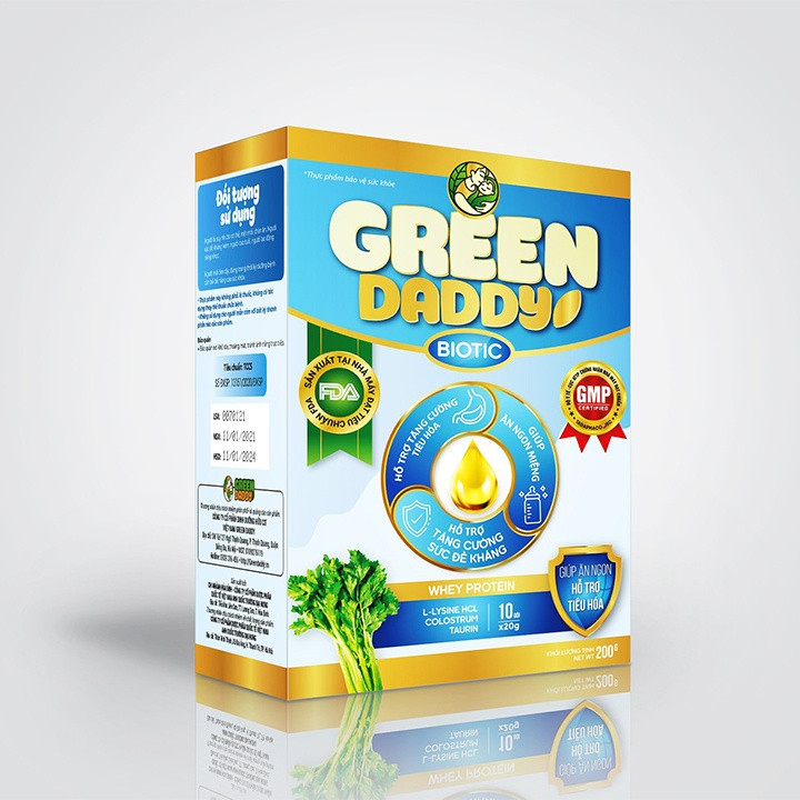 Sữa non Green Daddy Biotic 200g chứa colostrum hỗ trợ người bị suy nhược cơ thể, cải thiện tiêu hoá hộp 10gói x 20g