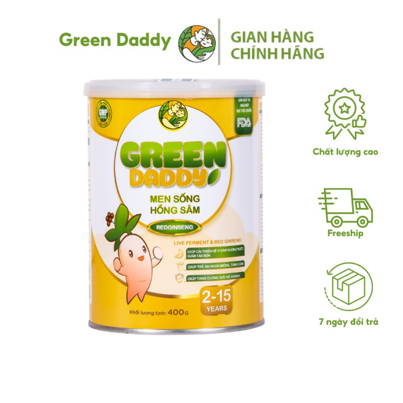 Sữa non Green Daddy men sống hồng sâm bổ xung chất xơ giảm táo bón, cho trẻ tiêu hóa kém, phù hợp trẻ 2-15 tuổi hộp 400g