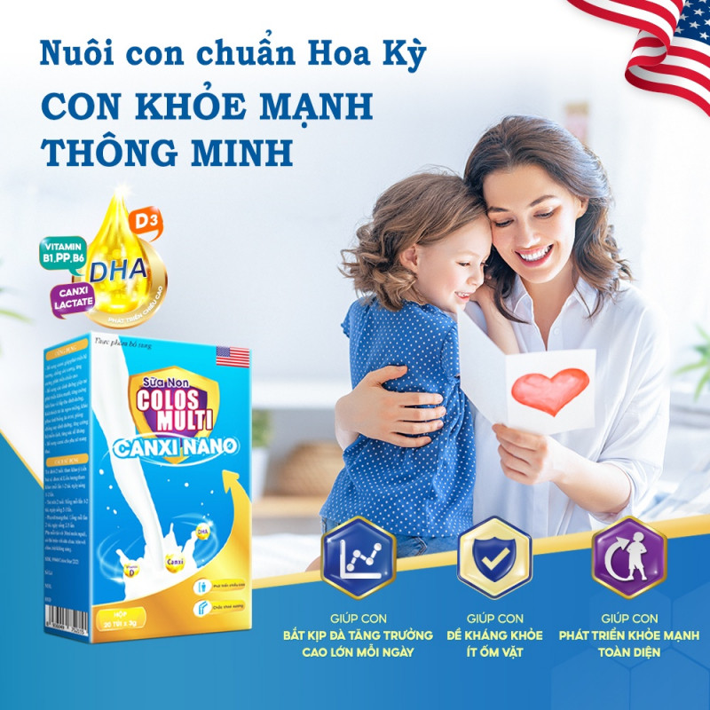 Sữa non Colosmulti Canxi Nano hộp 20 gói x3g giúp bé chắc khỏe xương,phát triển chiều cao