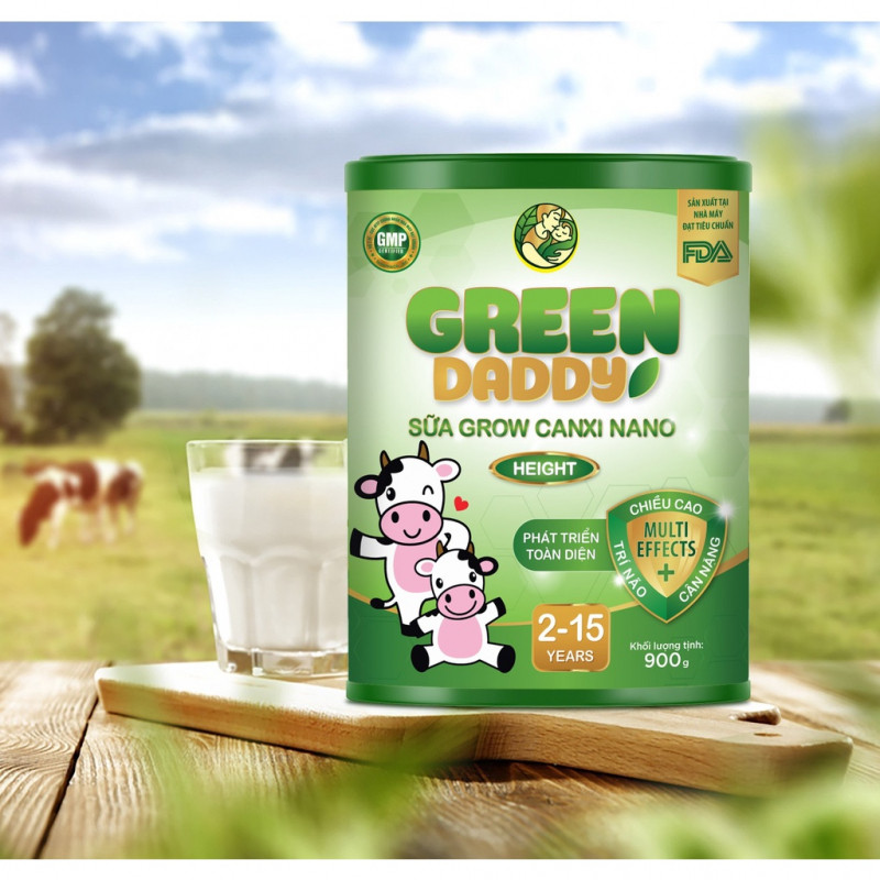 Sữa Green Daddy Grow Canxi nano bổ sung canxi giúp xương chắc khoẻ phát triển chiều cao cho trẻ từ 2-15 tuổi hộp 900g