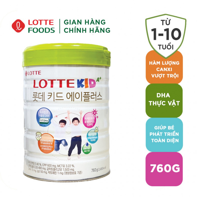 Sữa Lotte Kid A+ Hàn Quốc lon 760g hỗ trợ trẻ tăng chiều cao