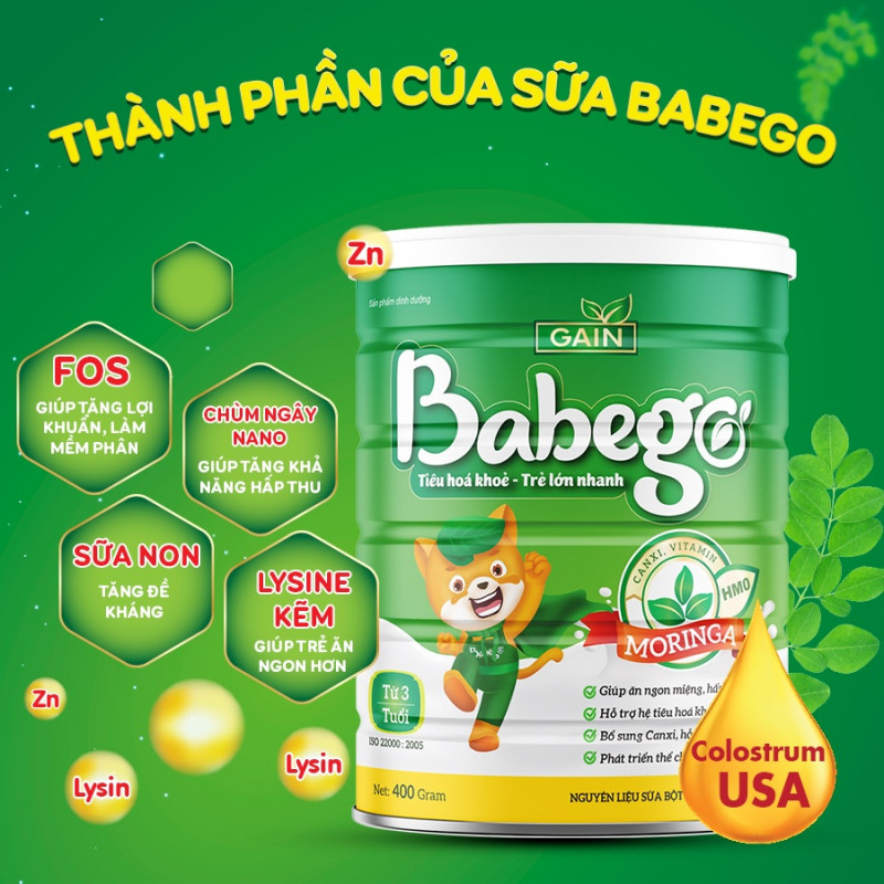 Sữa mát tăng cân, cải thiện biếng ăn, táo bón Babego 3y 400g