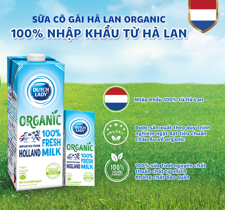 Sữa tươi tiệt trùng organic Cô Gái Hà Lan
