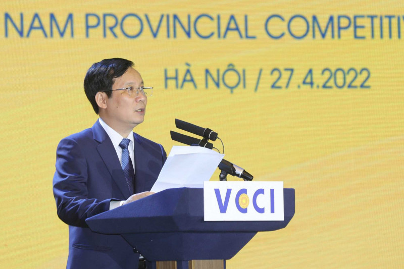 Ông Phạm Tấn Công, Chủ tịch VCCI Việt Nam phát biểu chào mừng tại lễ công bố chỉ số năng lực cạnh tranh cấp tỉnh năm 2021.