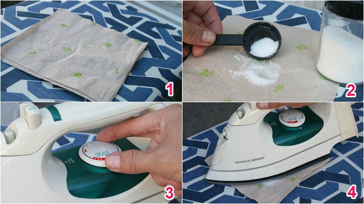 Làm sạch mặt bàn ủi bằng muối